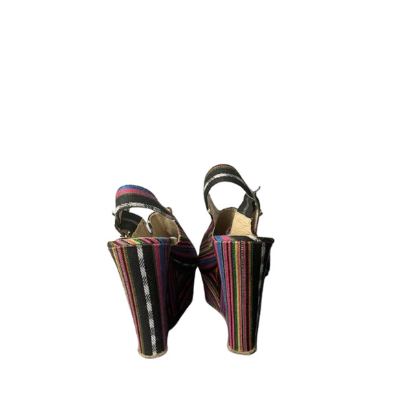 Multicolor Striped Open-Toe Wedge Sandals With Buckle Slingback For Women Size 8 - Picture 3 of 8